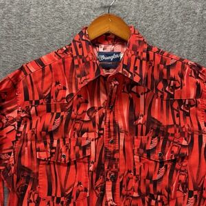 Wrangler Western Mens Long Sleeve Pearl Snap Shirt Horse Print Red Size Large